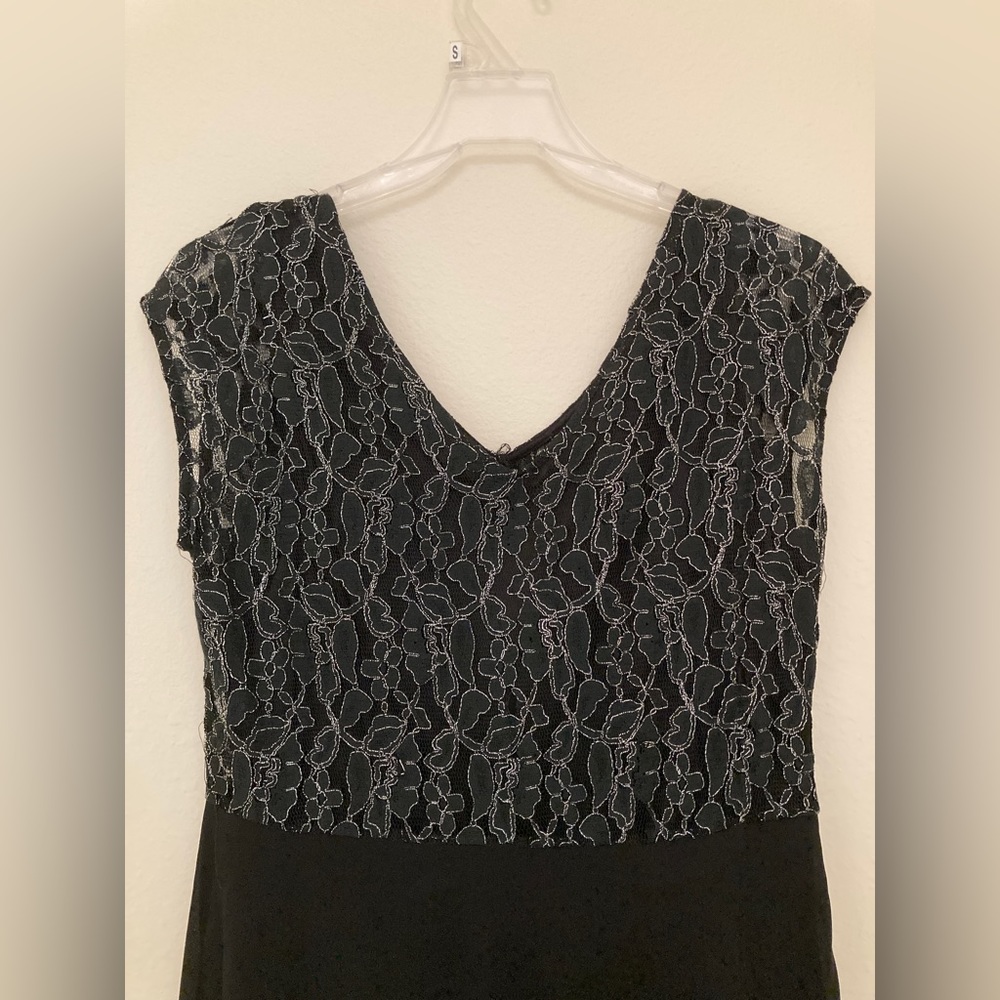 Black Semi-Formal Cocktail Dress with Lace Bodice Asymmetrical Hem Size M - Picture 2 of 10